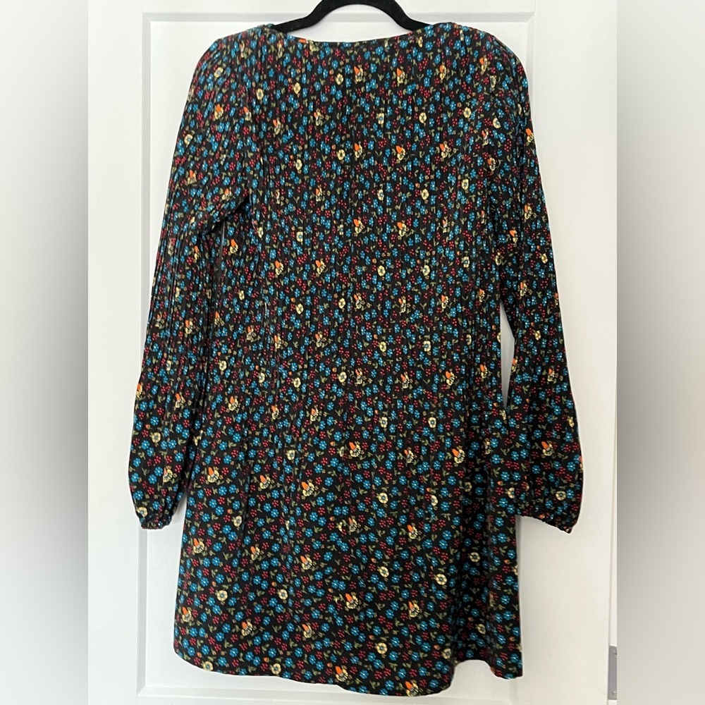 SOLD Maje Rockina Pleated Long Sleeve Floral Mini Dress Black Blue Green Small - Picture 8 of 12